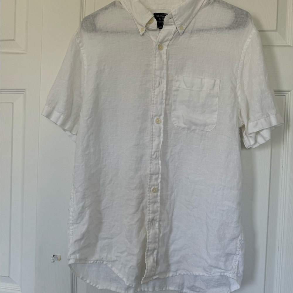 Abercrombie & Fitch White 100% Linen Button Down Shirt